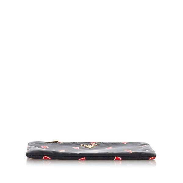 プラダ ハート ブラック レッド ナイロン ポーチ レディース PRADA 【中古】