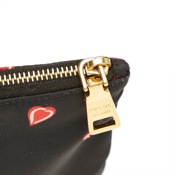 プラダ ハート ブラック レッド ナイロン ポーチ レディース PRADA 【中古】
