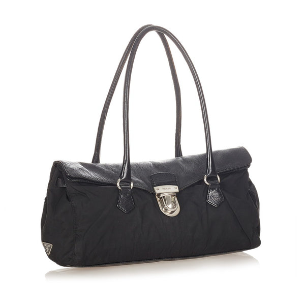 プラダ ブラック ナイロン レザー ショルダーバッグ レディース PRADA 【中古】