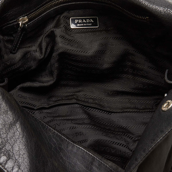 プラダ ブラック ナイロン レザー ショルダーバッグ レディース PRADA 【中古】