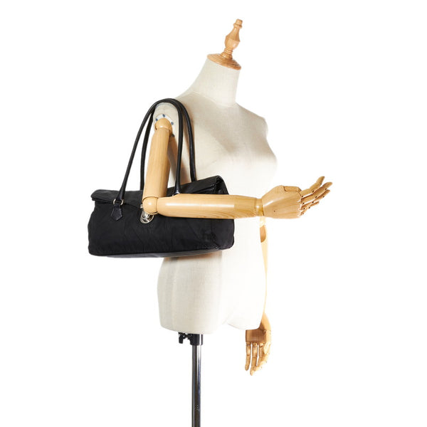 プラダ ブラック ナイロン レザー ショルダーバッグ レディース PRADA 【中古】