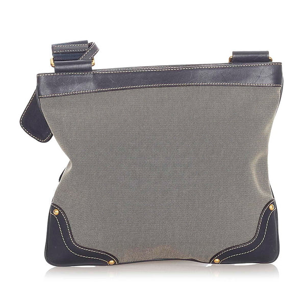 プラダ ロゴジャガード ネイビー キャンバス レザー 斜め掛け ショルダーバッグ レディース PRADA 【中古】