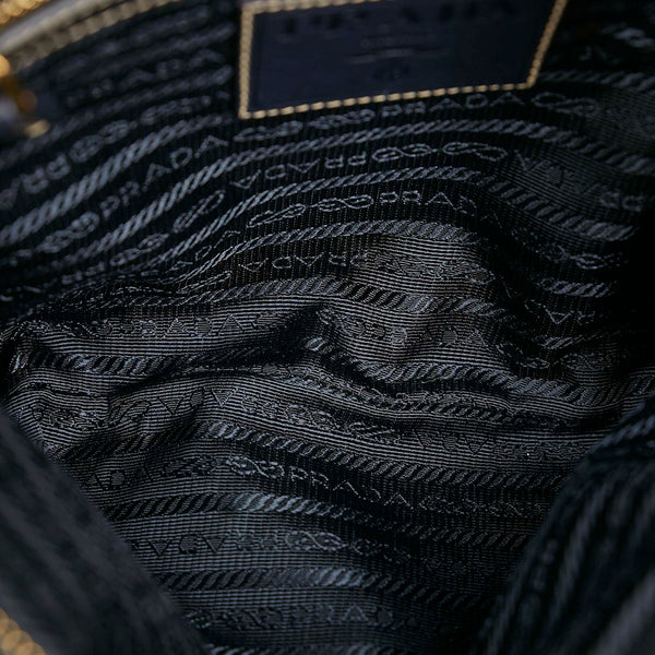プラダ ロゴジャガード ネイビー キャンバス レザー 斜め掛け ショルダーバッグ レディース PRADA 【中古】