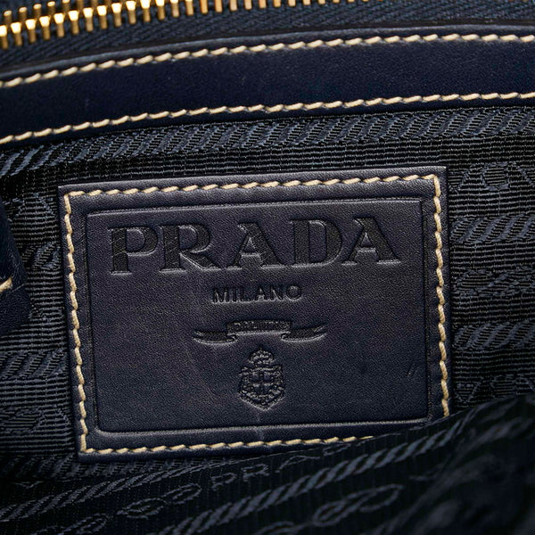 プラダ ロゴジャガード ネイビー キャンバス レザー 斜め掛け ショルダーバッグ レディース PRADA 【中古】