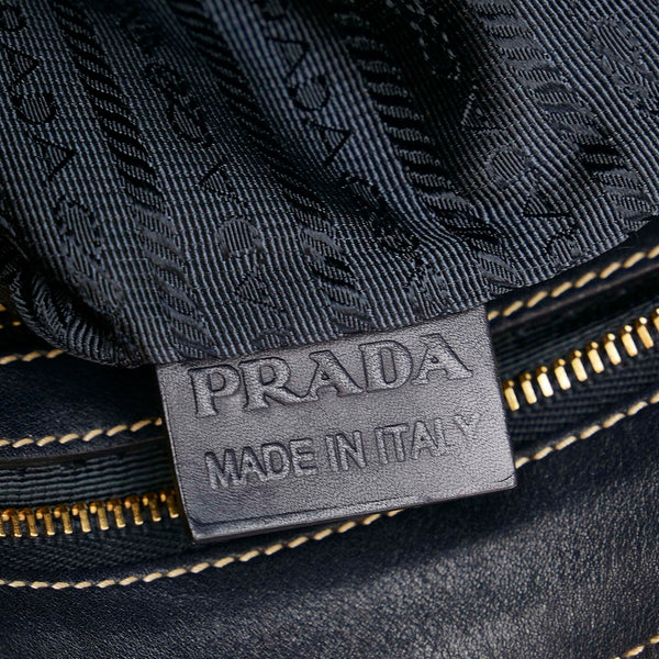 プラダ ロゴジャガード ネイビー キャンバス レザー 斜め掛け ショルダーバッグ レディース PRADA 【中古】