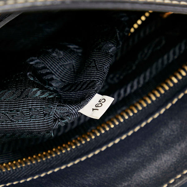 プラダ ロゴジャガード ネイビー キャンバス レザー 斜め掛け ショルダーバッグ レディース PRADA 【中古】