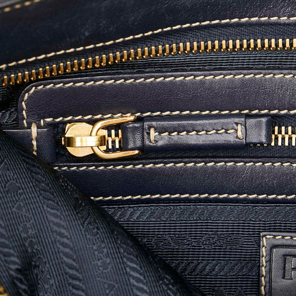プラダ ロゴジャガード ネイビー キャンバス レザー 斜め掛け ショルダーバッグ レディース PRADA 【中古】