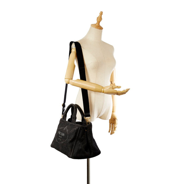プラダ カナパ　 B2642B ブラック デニム ハンドバッグ ショルダーバッグ 2WAY レディース PRADA 【中古】