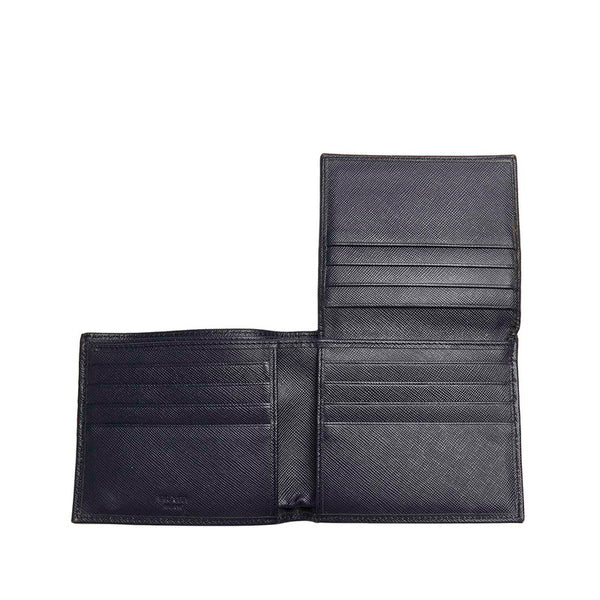 プラダ サフィアーノ ネイビー レザー 二つ折り財布 メンズ PRADA 【中古】