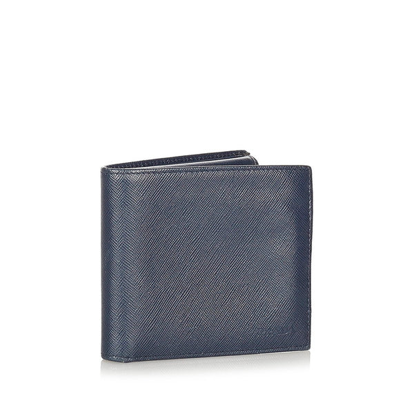プラダ サフィアーノ ネイビー レザー 二つ折り財布 メンズ PRADA 【中古】