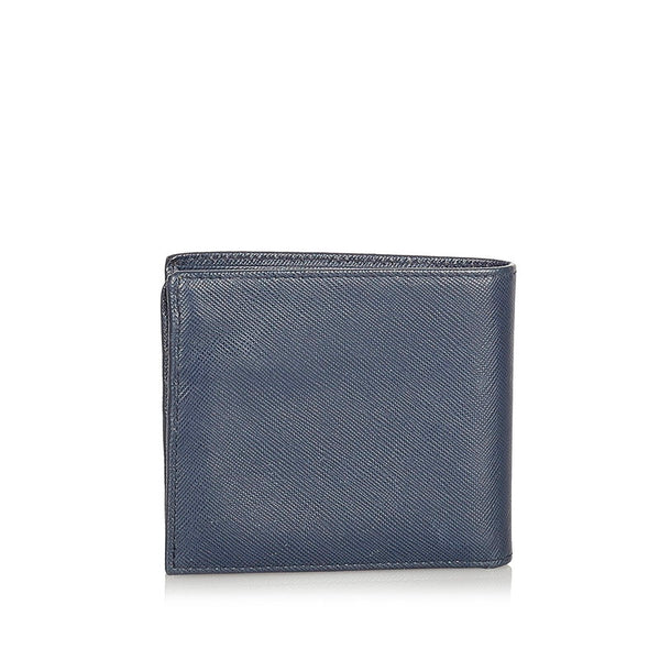 プラダ サフィアーノ ネイビー レザー 二つ折り財布 メンズ PRADA 【中古】