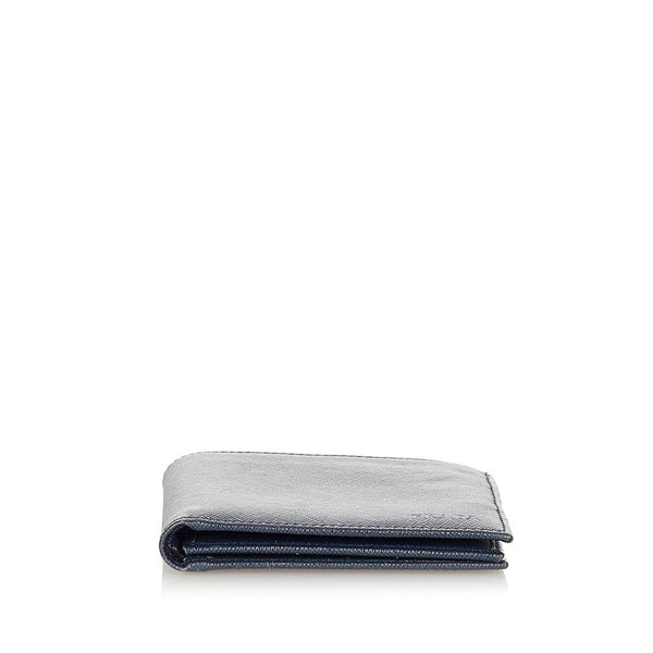 プラダ サフィアーノ ネイビー レザー 二つ折り財布 メンズ PRADA 【中古】