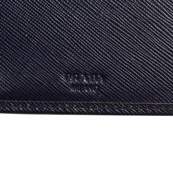 プラダ サフィアーノ ネイビー レザー 二つ折り財布 メンズ PRADA 【中古】