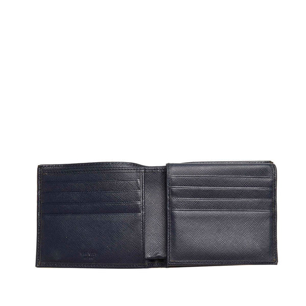 プラダ サフィアーノ ネイビー レザー 二つ折り財布 メンズ PRADA 【中古】
