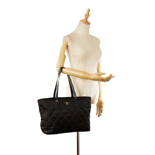 プラダ ブラック ナイロン レザー トートバッグ レディース PRADA 【中古】