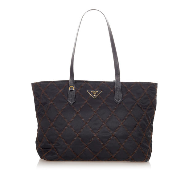 プラダ ブラック ナイロン レザー トートバッグ レディース PRADA 【中古】