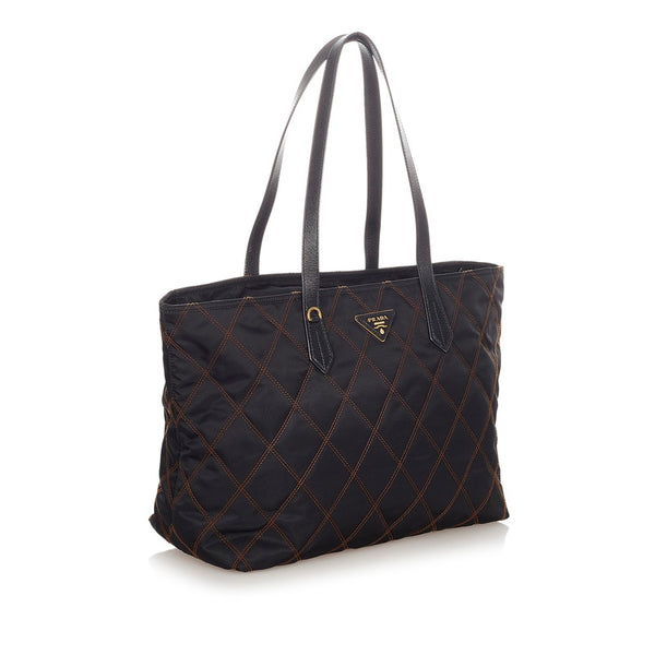 プラダ ブラック ナイロン レザー トートバッグ レディース PRADA 【中古】