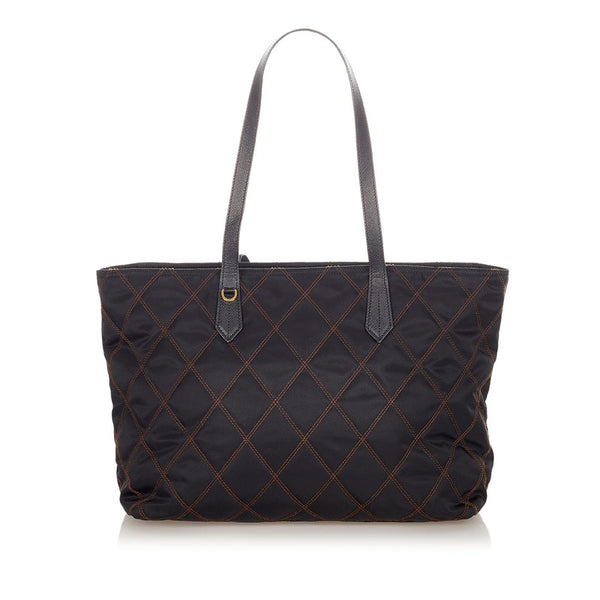 プラダ ブラック ナイロン レザー トートバッグ レディース PRADA 【中古】