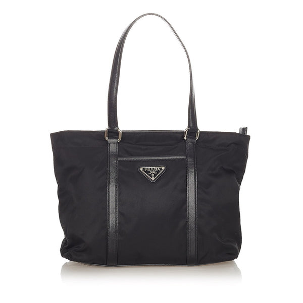 プラダ ポコノ ブラック ナイロン レザー トートバッグ レディース PRADA 【中古】