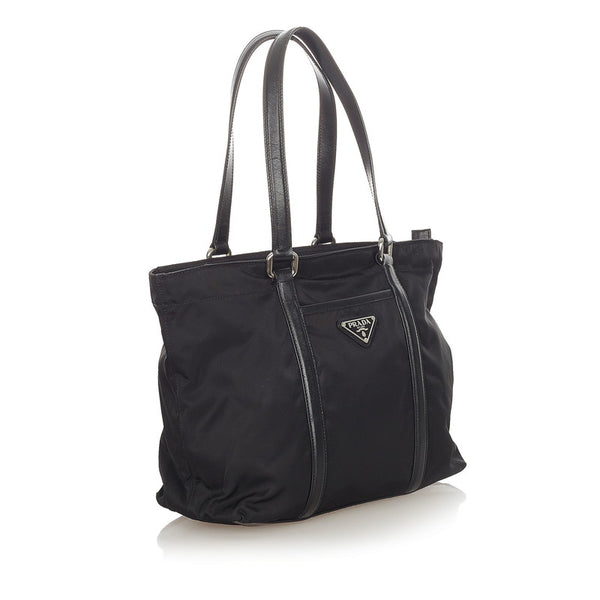 プラダ ポコノ ブラック ナイロン レザー トートバッグ レディース PRADA 【中古】
