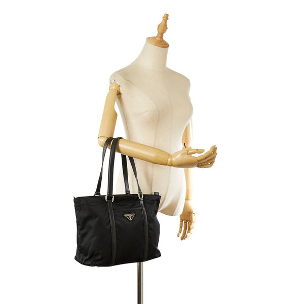 プラダ ポコノ ブラック ナイロン レザー トートバッグ レディース PRADA 【中古】
