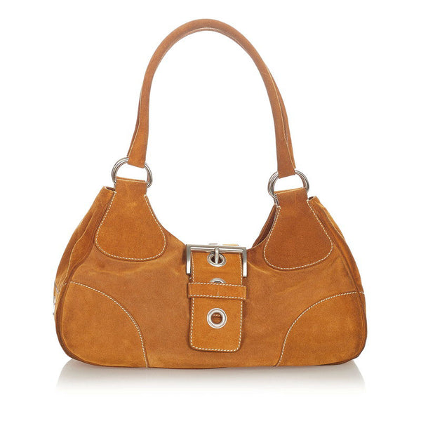 プラダ キャメル シルバー スウェード トートバッグ レディース PRADA 【中古】
