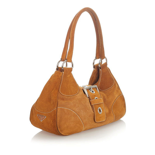 プラダ キャメル シルバー スウェード トートバッグ レディース PRADA 【中古】