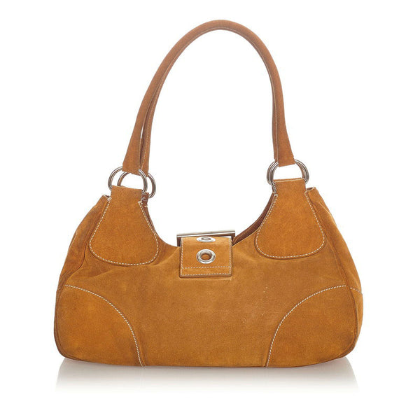 プラダ キャメル シルバー スウェード トートバッグ レディース PRADA 【中古】