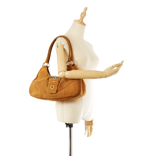 プラダ キャメル シルバー スウェード トートバッグ レディース PRADA 【中古】