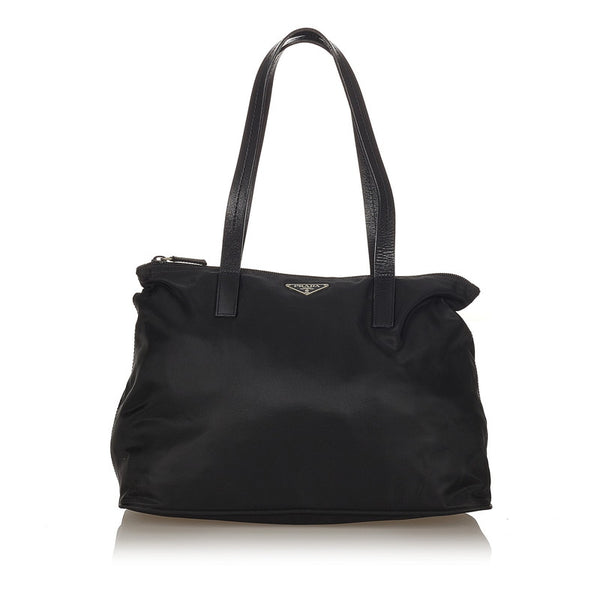 プラダ ブラック ナイロン レザー トートバッグ レディース PRADA 【中古】