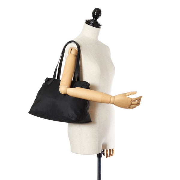 プラダ ブラック ナイロン レザー トートバッグ レディース PRADA 【中古】