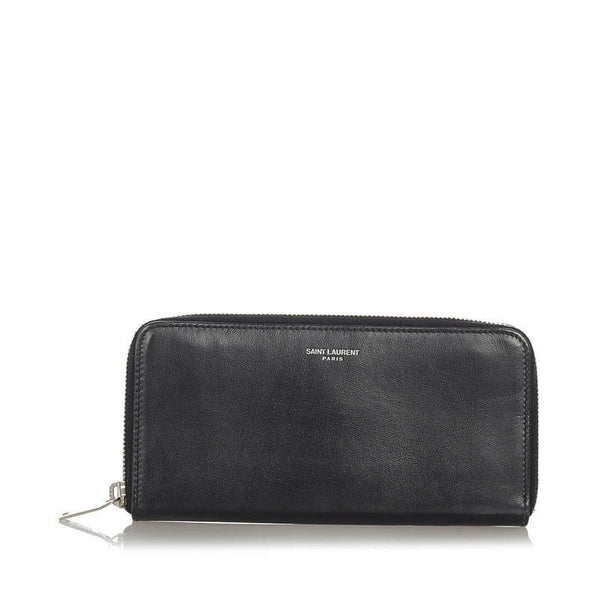 イヴ サンローラン ドクロ ブラック レザー 長財布 メンズ YVES SAINT LAURENT 【中古】