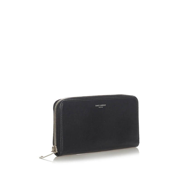 イヴ サンローラン ドクロ ブラック レザー 長財布 メンズ YVES SAINT LAURENT 【中古】