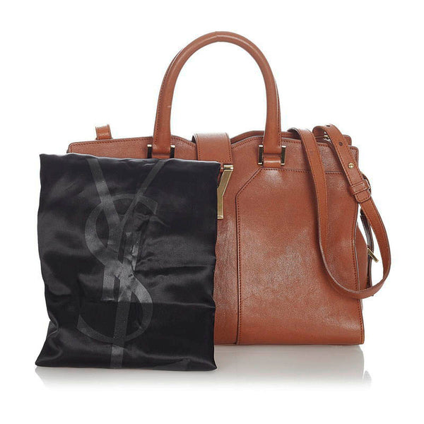 イヴ サンローラン Yライン ベイビーカバス　 キャメル レザー ハンドバッグ ショルダーバッグ 2WAY レディース YVES SAINT LAURENT 【中古】