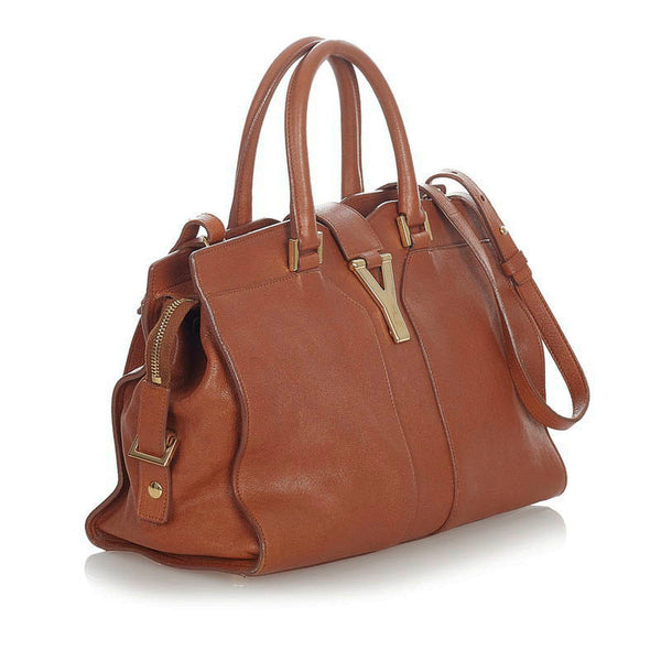 イヴ サンローラン Yライン ベイビーカバス　 キャメル レザー ハンドバッグ ショルダーバッグ 2WAY レディース YVES SAINT LAURENT 【中古】