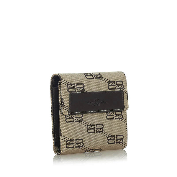 バレンシアガ ベージュ ブラウン キャンバス レザー 三つ折り財布 レディース BALENCIAGA 【中古】