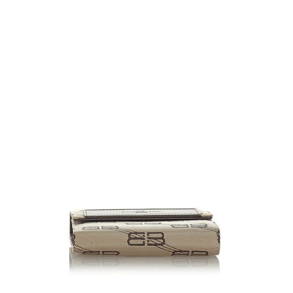 バレンシアガ ベージュ ブラウン キャンバス レザー 三つ折り財布 レディース BALENCIAGA 【中古】