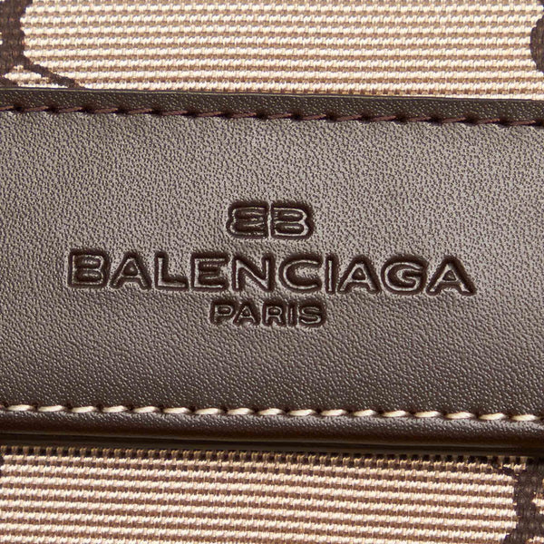 バレンシアガ ベージュ ブラウン キャンバス レザー 三つ折り財布 レディース BALENCIAGA 【中古】