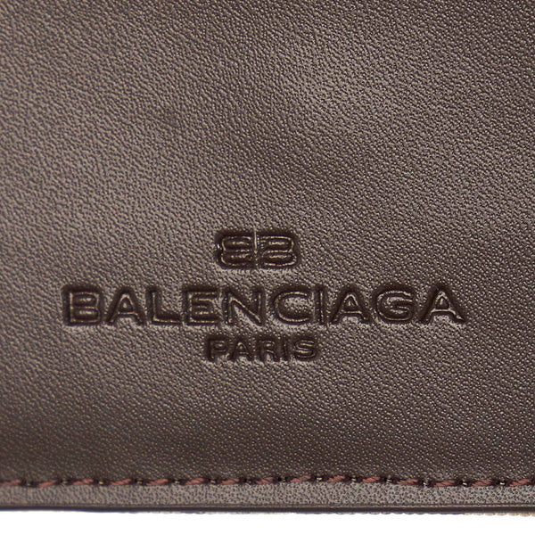 バレンシアガ ベージュ ブラウン キャンバス レザー 三つ折り財布 レディース BALENCIAGA 【中古】