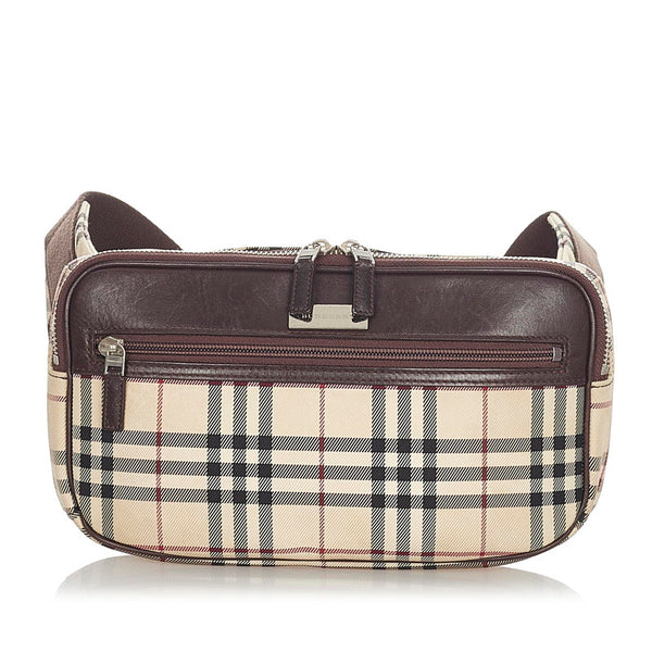 バーバリー ノバチェック ベージュ ブラウン キャンバス レザー ウエストバッグ メンズ BURBERRY 【中古】