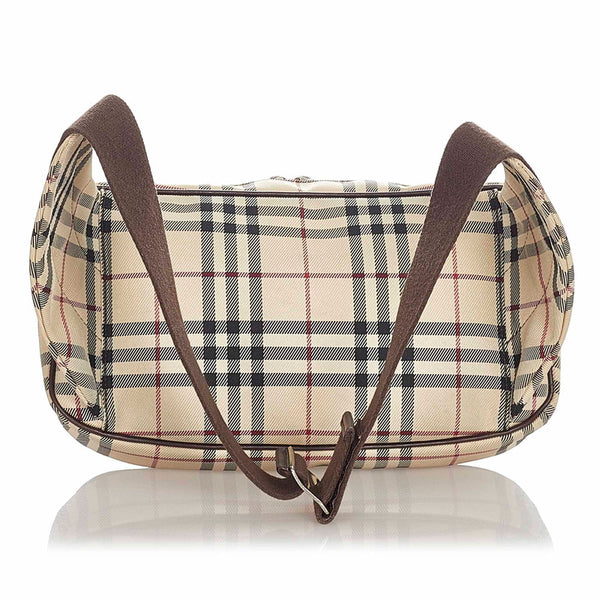 バーバリー ノバチェック ベージュ ブラウン キャンバス レザー ウエストバッグ メンズ BURBERRY 【中古】
