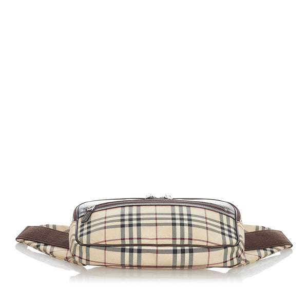 バーバリー ノバチェック ベージュ ブラウン キャンバス レザー ウエストバッグ メンズ BURBERRY 【中古】