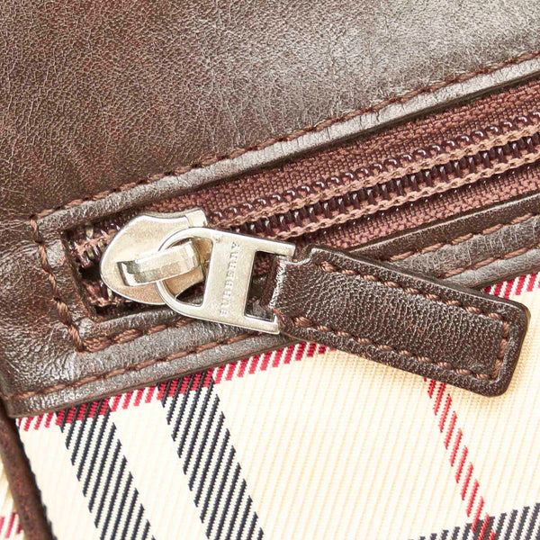 バーバリー ノバチェック ベージュ ブラウン キャンバス レザー ウエストバッグ メンズ BURBERRY 【中古】