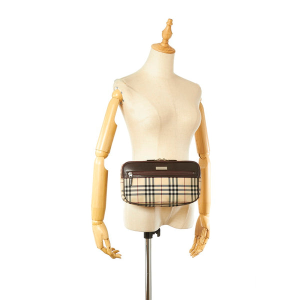 バーバリー ノバチェック ベージュ ブラウン キャンバス レザー ウエストバッグ メンズ BURBERRY 【中古】