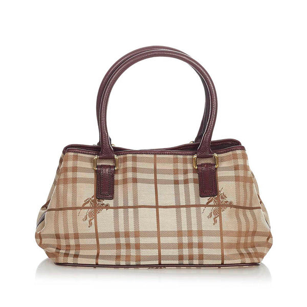 バーバリー ノバチェック シャドーホース ハンドバッグ ベージュ ブラウン キャンバス レザー レディース BURBERRY 【中古】