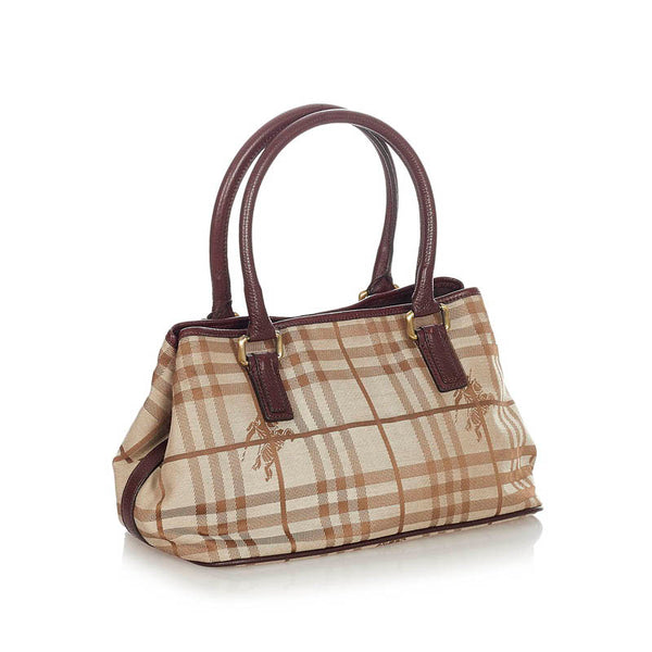 バーバリー ノバチェック シャドーホース ハンドバッグ ベージュ ブラウン キャンバス レザー レディース BURBERRY 【中古】