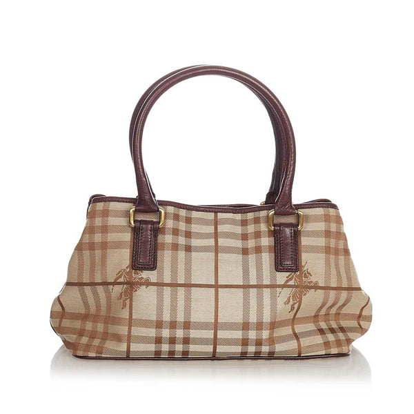 バーバリー ノバチェック シャドーホース ハンドバッグ ベージュ ブラウン キャンバス レザー レディース BURBERRY 【中古】