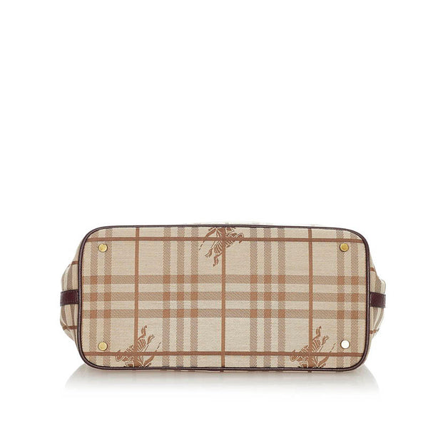 バーバリー ノバチェック シャドーホース ハンドバッグ ベージュ ブラウン キャンバス レザー レディース BURBERRY 【中古】
