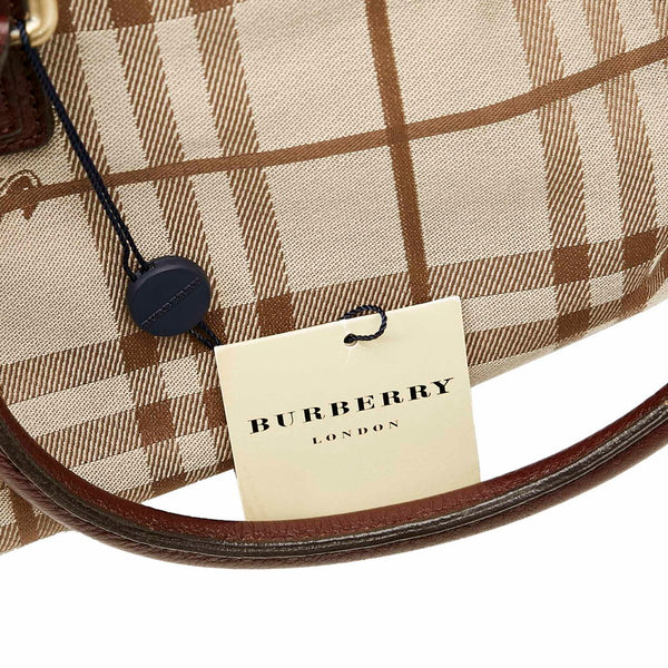 バーバリー ノバチェック シャドーホース ハンドバッグ ベージュ ブラウン キャンバス レザー レディース BURBERRY 【中古】