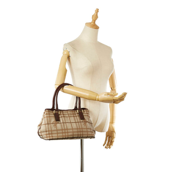 バーバリー ノバチェック シャドーホース ハンドバッグ ベージュ ブラウン キャンバス レザー レディース BURBERRY 【中古】